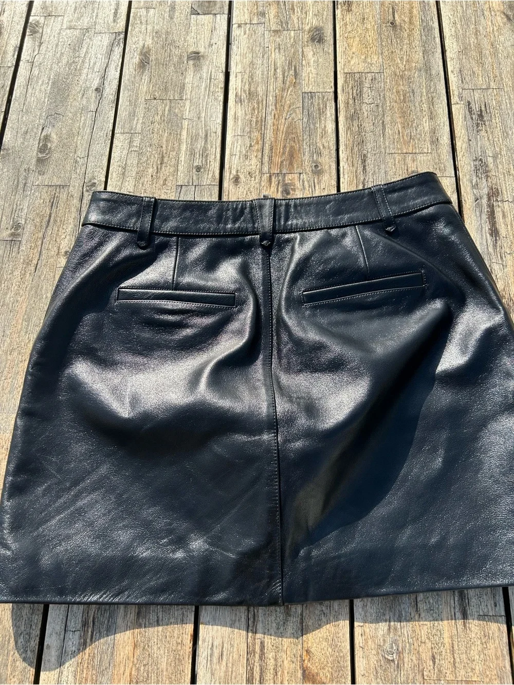 Anine Bing Black Leather Zip-Front Mini Skirt